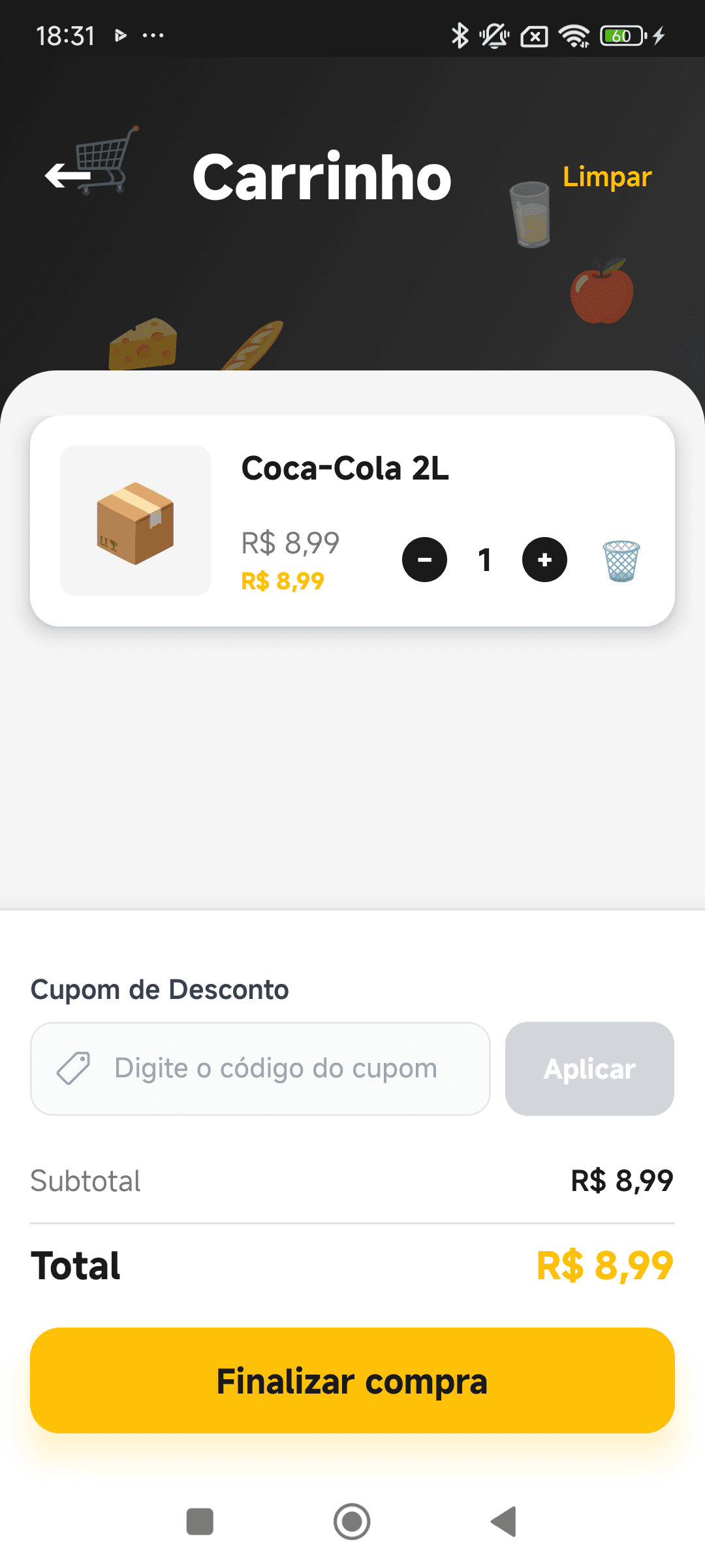 Carrinho de compras do aplicativo Shopway