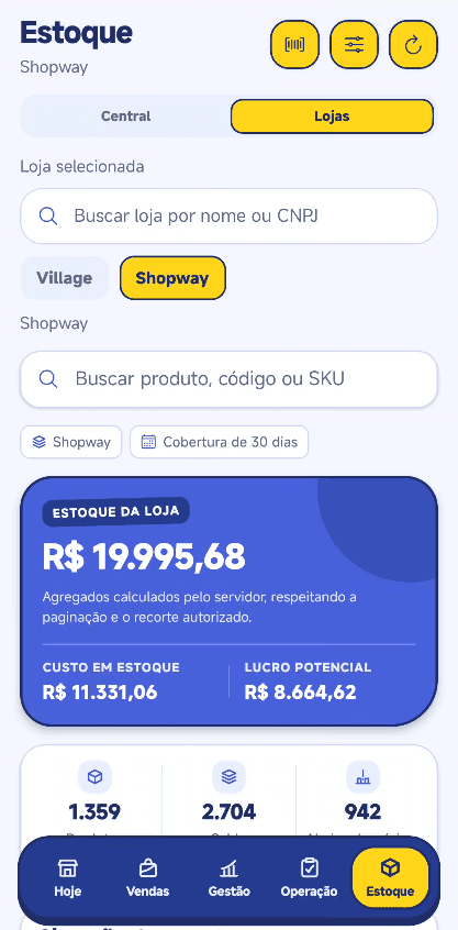 Aplicativo Shopway com estoque por loja