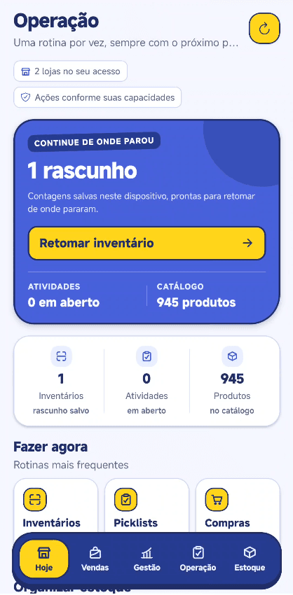 Aplicativo Shopway com tarefas da operação